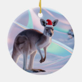 Australian Christmas Kangaroo + Santa Hat Holiday セラミックオーナメント (裏面)