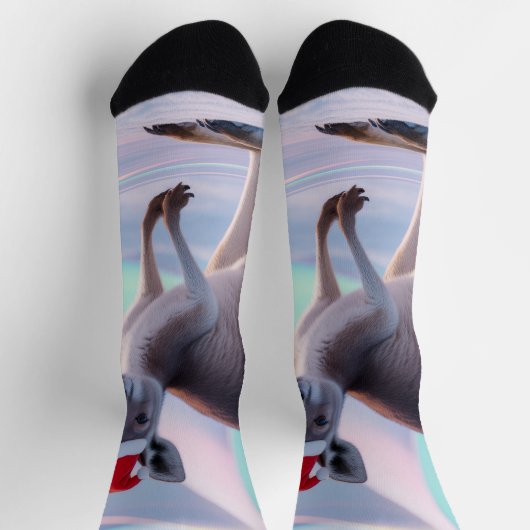 Australian Christmas Kangaroo – Santa Hat Holiday ソックス (上部)