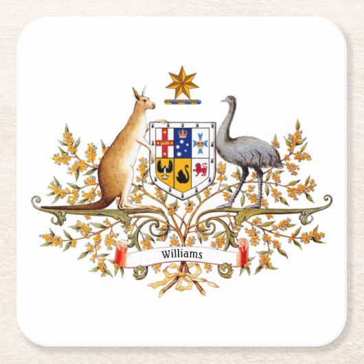 Australian Coat of Arms Your Text スクエアペーパーコースター (正面)
