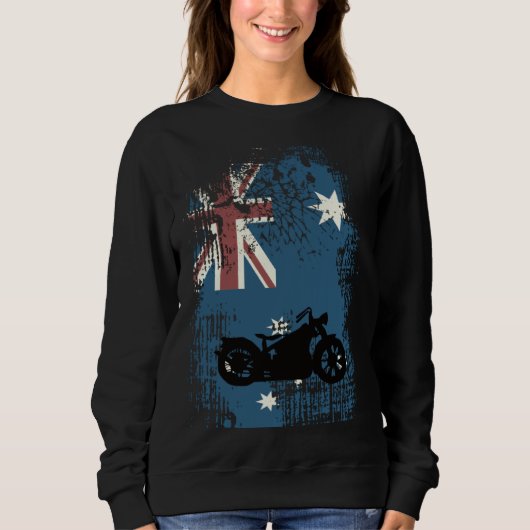 Australian Flag Motorcycle Biker Patriotic Distres スウェットシャツ (正面)