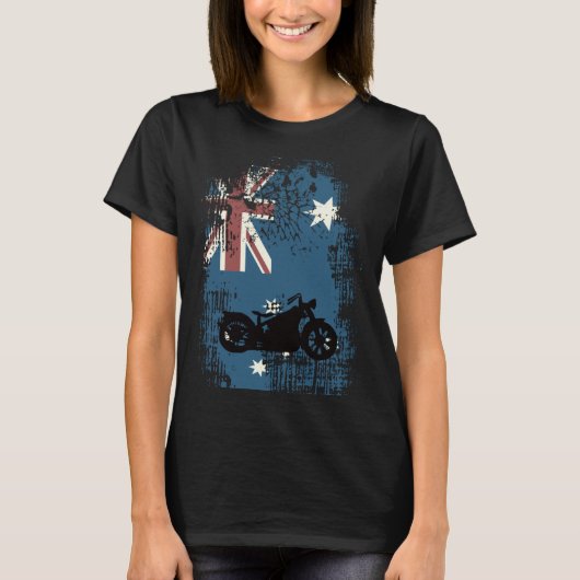 Australian Flag Motorcycle Biker Patriotic Distres Tシャツ (正面)