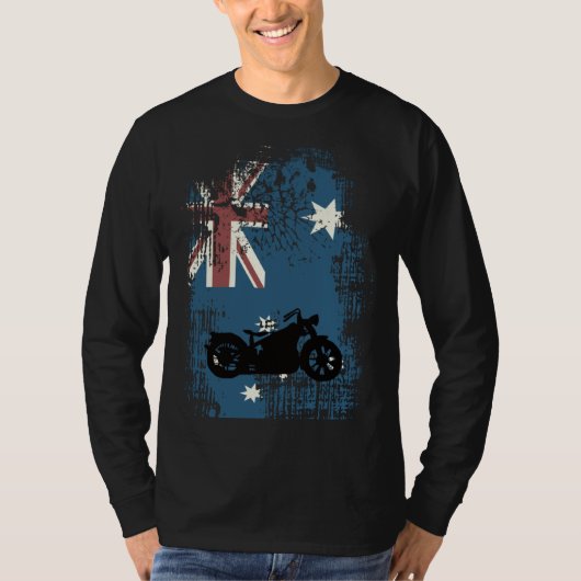 Australian Flag Motorcycle Biker Patriotic Distres Tシャツ (正面)