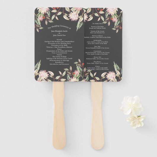 Australian Floral Rustic Wedding Gray Program ハンドファン (正面&裏面)