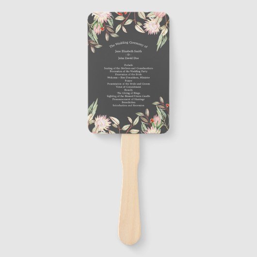 Australian Floral Rustic Wedding Gray Program ハンドファン (正面)