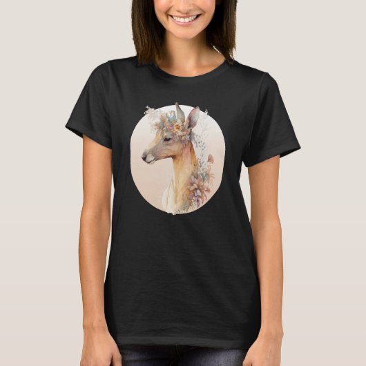 Australian Kangaroo Flower Crown Watercolor Animal Tシャツ (正面)