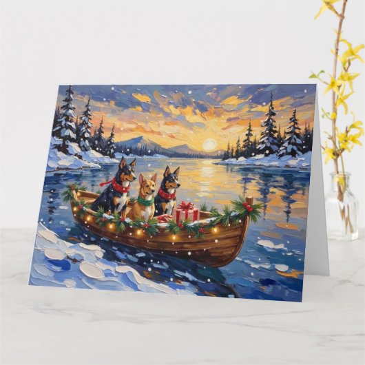 Australian Kelpie Christmas Boat Holiday カード (黄色い花)