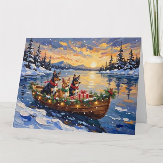 Australian Kelpie Christmas Boat Holiday カード (正面)