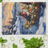 Australian Kelpie Christmas Boat Holiday キッチンタオル (折り畳み)