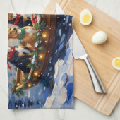 Australian Kelpie Christmas Boat Holiday キッチンタオル (四つ折り)