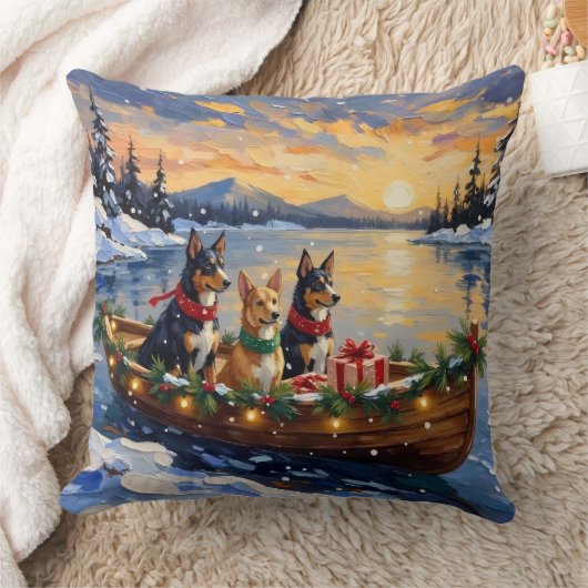 Australian Kelpie Christmas Boat Holiday クッション (ブランケット)