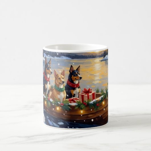 Australian Kelpie Christmas Boat Holiday コーヒーマグカップ (中央)