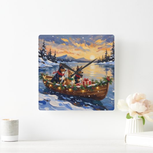 Australian Kelpie Christmas Boat Holiday スクエア壁時計 (ホーム)