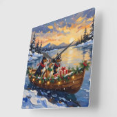 Australian Kelpie Christmas Boat Holiday スクエア壁時計 (傾斜)