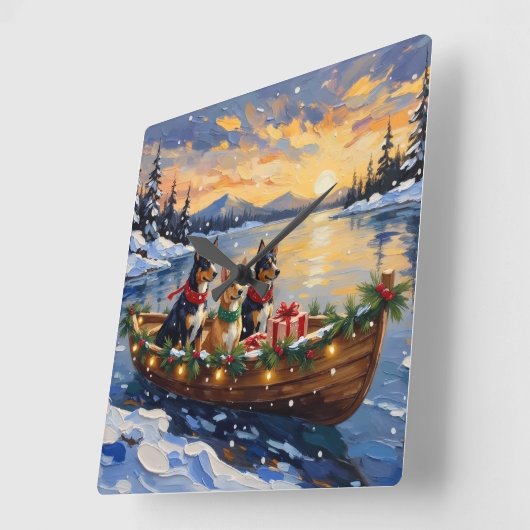 Australian Kelpie Christmas Boat Holiday スクエア壁時計 (傾斜)