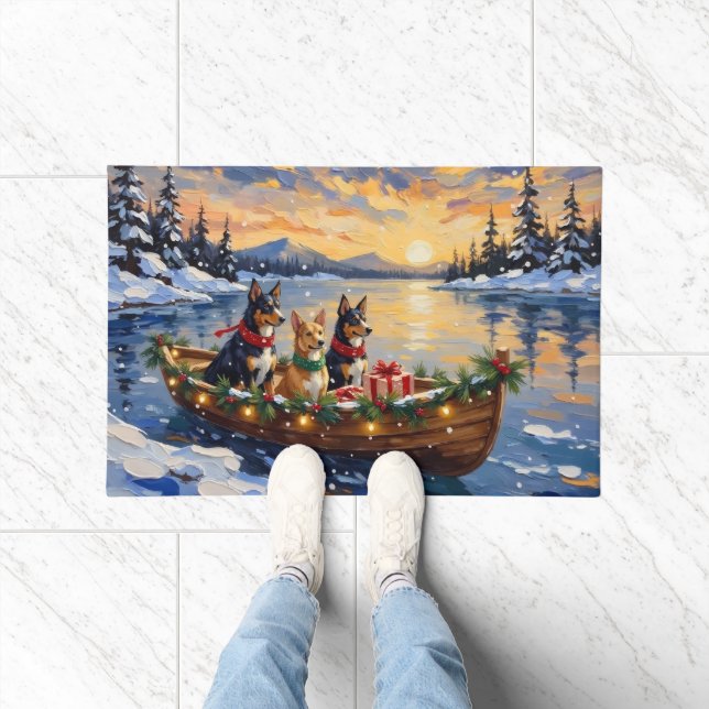 Australian Kelpie Christmas Boat Holiday ドアマット (室内)