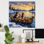 Australian Kelpie Christmas Boat Holiday ポスター (ホームオフィス)
