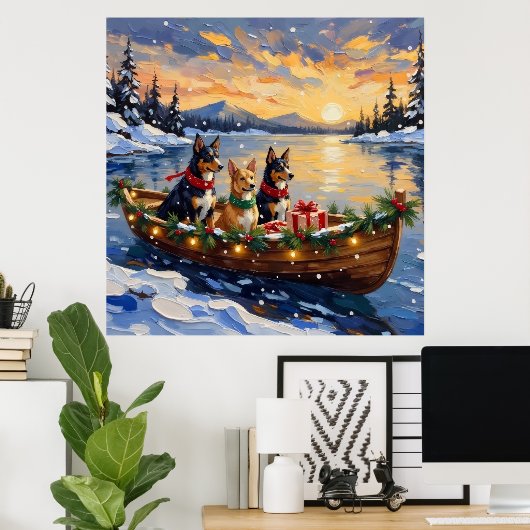 Australian Kelpie Christmas Boat Holiday ポスター (ホームオフィス)