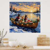 Australian Kelpie Christmas Boat Holiday ポスター (キッチン)