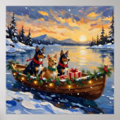 Australian Kelpie Christmas Boat Holiday ポスター (正面)