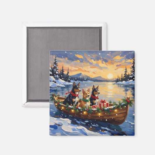 Australian Kelpie Christmas Boat Holiday マグネット (正面/裏面)