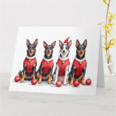 Australian Kelpie Christmas Dress Santa Hat カード (黄色い花)