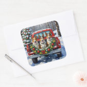 Australian Kelpie Christmas Red Truck Holiday スクエアシール (封筒)