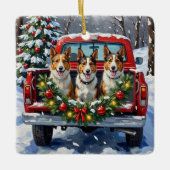 Australian Kelpie Christmas Red Truck Holiday セラミックオーナメント (正面)