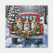 Australian Kelpie Christmas Red Truck Holiday マグネット (正面)