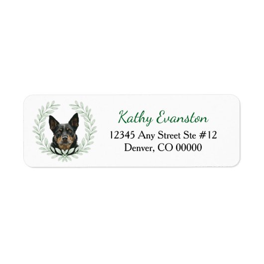 Australian Kelpie Dog Eucalyptus Leaf Wreath ラベル (正面)
