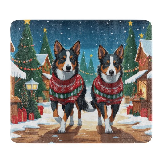 Australian Kelpie Dogs Christmas Snow Holiday カッティングボード (正面)