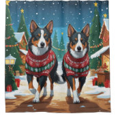 Australian Kelpie Dogs Christmas Snow Holiday シャワーカーテン (正面)