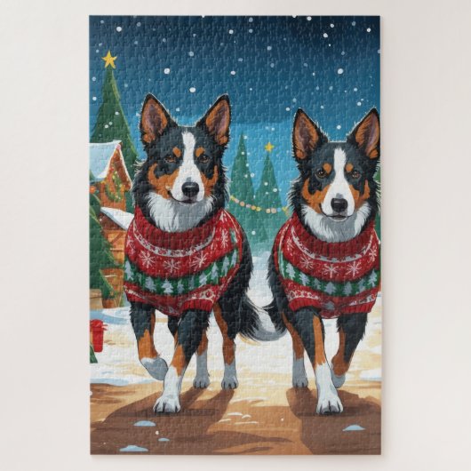 Australian Kelpie Dogs Christmas Snow Holiday ジグソーパズル (縦)