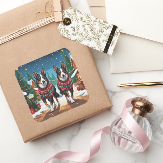Australian Kelpie Dogs Christmas Snow Holiday スクエアシール (ギフト)