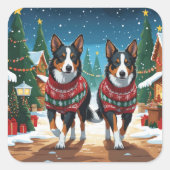 Australian Kelpie Dogs Christmas Snow Holiday スクエアシール (正面)