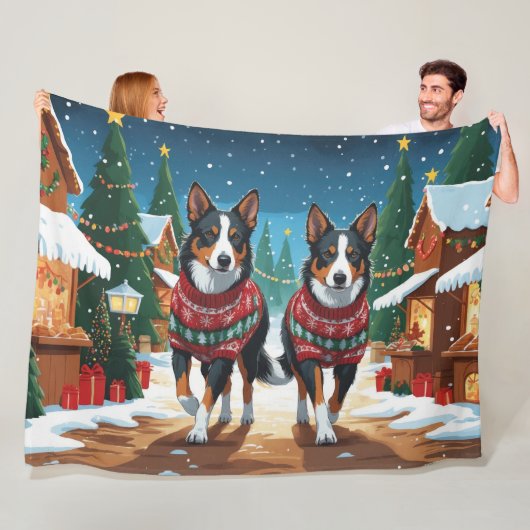 Australian Kelpie Dogs Christmas Snow Holiday フリースブランケット (インサイチュ)
