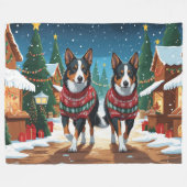 Australian Kelpie Dogs Christmas Snow Holiday フリースブランケット (正面(横))