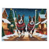 Australian Kelpie Dogs Christmas Snow Holiday ラージペーパーバッグ (裏面)