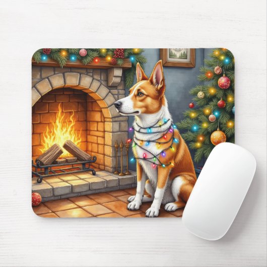 Australian Kelpie Fireplace with Christmas Lights マウスパッド (マウス)