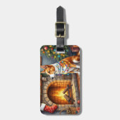 Australian Kelpie Fireplace with Christmas Lights ラゲッジタグ (正面縦)