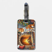 Australian Kelpie Fireplace with Christmas Lights ラゲッジタグ (裏面縦)