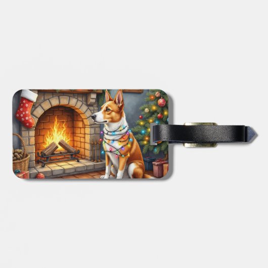 Australian Kelpie Fireplace with Christmas Lights ラゲッジタグ (裏面横)
