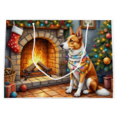 Australian Kelpie Fireplace with Christmas Lights ラージペーパーバッグ (正面)