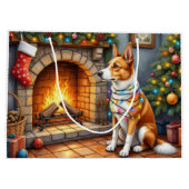 Australian Kelpie Fireplace with Christmas Lights ラージペーパーバッグ (裏面)