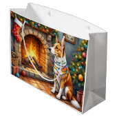 Australian Kelpie Fireplace with Christmas Lights ラージペーパーバッグ (裏面アングル)
