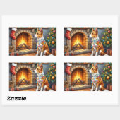 Australian Kelpie Fireplace with Christmas Lights 長方形シール (シート)