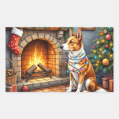 Australian Kelpie Fireplace with Christmas Lights 長方形シール (正面)