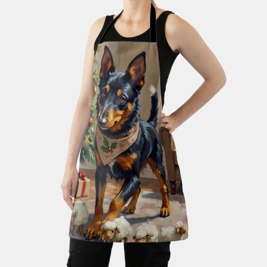 Australian Kelpie Herding Christmas Art エプロン (インサイチュ)