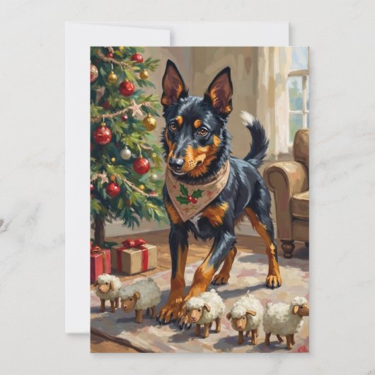 Australian Kelpie Herding Christmas Art シーズンカード (正面)
