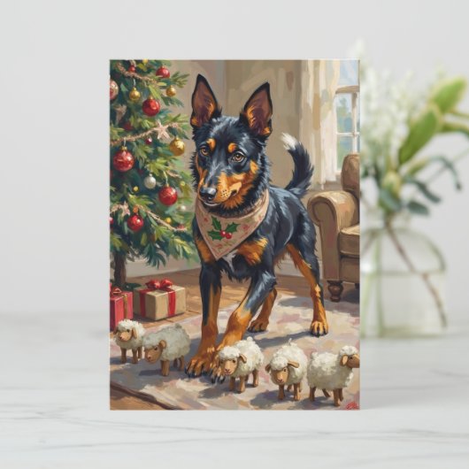 Australian Kelpie Herding Christmas Art シーズンカード (スタンド正面)
