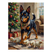 Australian Kelpie Herding Christmas Art ポスター (正面)